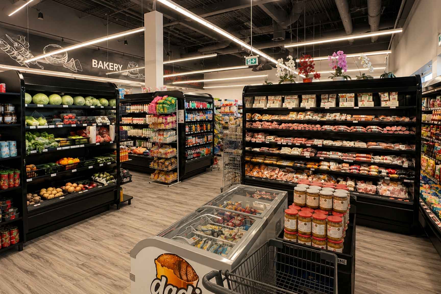 Angela’s Deli Newmarket grocery store with refrigerated cases for produce, deli, frozen, and specialty foods installed by ColWell Refrigeration.